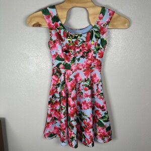 Milly Dress Size 2 Blue Pink‎ Floral Skater Mini Fit & Flare Spring Summer